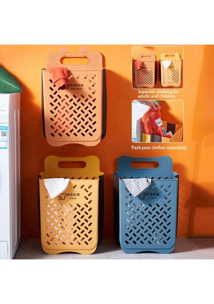 Büyük Taşınabilir Banyo Katlanır Kirli Giysiler Depolama Sepeti Ev Duvar Asılı Yumruksuz Çamaşır Sepeti Put-Mavi fiyatları