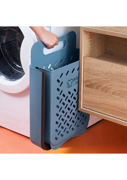 Büyük Taşınabilir Banyo Katlanır Kirli Giysiler Depolama Sepeti Ev Duvar Asılı Yumruksuz Çamaşır Sepeti Put-Mavi indirimleri
