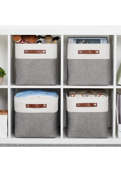 Kumaş Kare Saklama Sepetleri Kovaları Kare Sepetler 11 INCHX11INCH 4'lü Set Raflar Için Katlanabilir Depolama Kare Bin Sepeti indirimleri