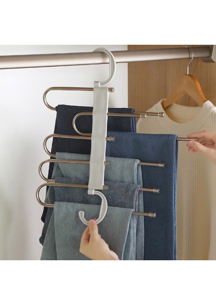 Pantolon Askıları 5 Katmanlar Çok Fonksiyonlu Pantolon Rafı Kaymaz Elbise Dolap Depolama Organizatör Pantolon Etekler Için Eşarp fırsatları