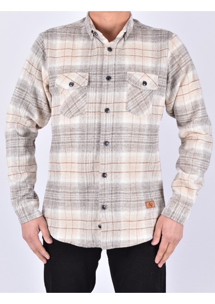 2022-703 Ekose Slimfit Oduncu Spor Gömlek/bej/s