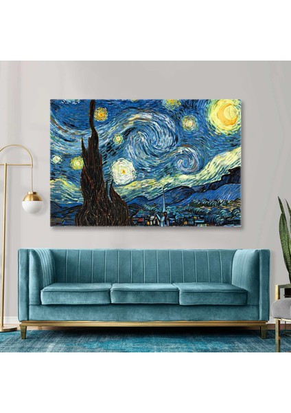 Van Gogh Yıldızlı Gece Tablosu Modern Sanat Yağlı Boya Efektli Kanvas Tablo