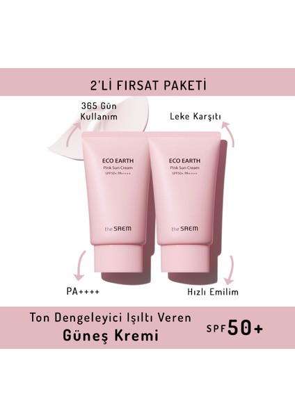 2'li Ton Dengeleyici Işıltı Veren Güneş Kremi 50 gr - Pink Sun Cream Spf 50+ ve Pa++++ fiyatları