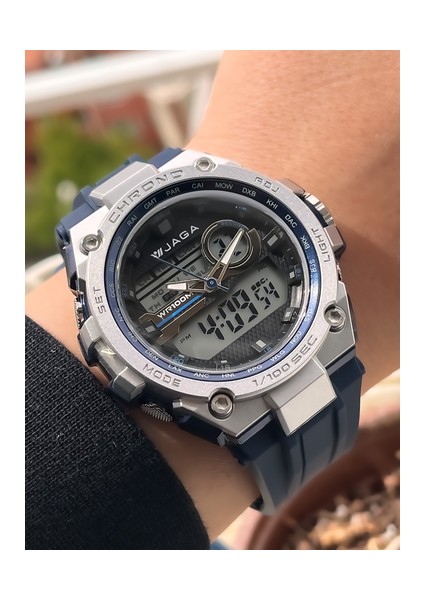 Lacivert Silikon Kordon,su Geçirmez (Havuz, Deniz Kullanımına Uygun) Analog+Dijital Kol Saati
