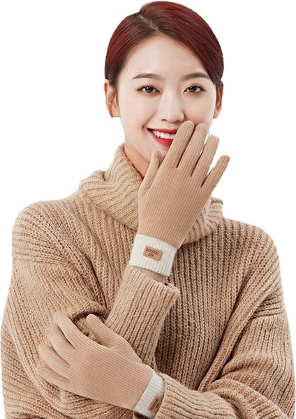 Kadın Artı Kadife Sıcak Rüzgar Geçirmez Soğuk Dokunmatik Ekran Eldiven (Yurt Dışından)