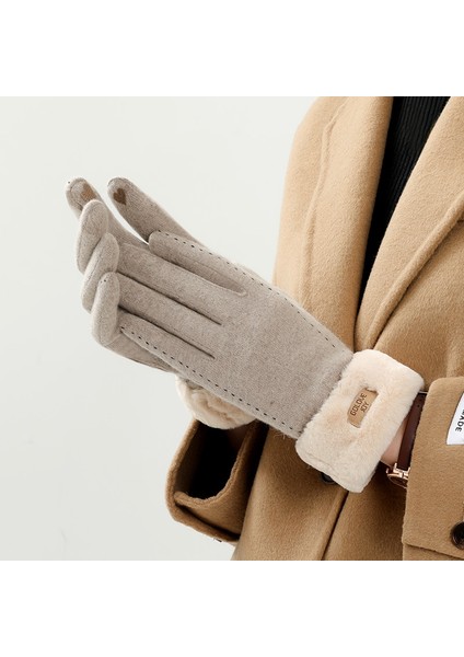 Kaşmir Kadın Açık Bisiklet Rüzgar Geçirmez Soğuk Artı Kadife Kalın Dokunmatik Ekran Eldiven (Yurt Dışından)