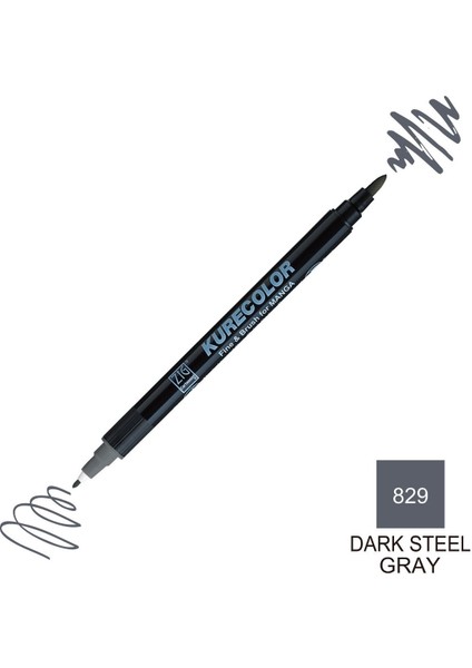 Kurecolor Mangaka Fine&brush Çift Taraflı Kalem CNKC-2200 No 829 Dark Steel Gray