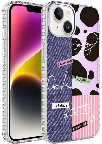 Apple iPhone 14 Kılıf Airbag Kenarlı Renkli Desenli Elegans Silikon