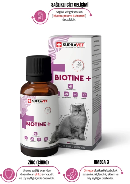 Plus +B For Cats Biotine Damla 100 ml + Zinc + Multi Vitamin ( Kediler Için Tüy Sağlığı Damlası )