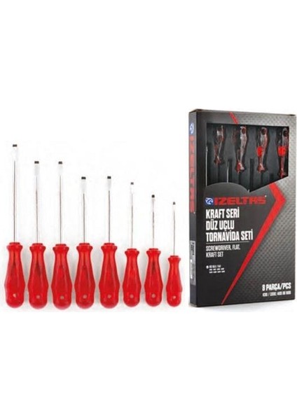 Izeltaş 8 Parça Düz Kraft Tornavida Seti