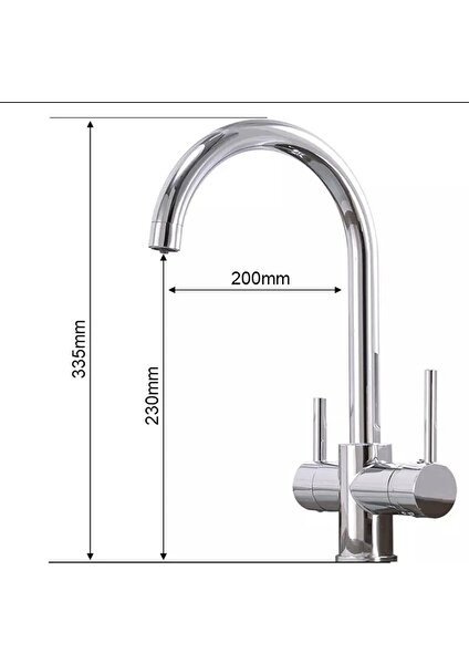 Krom Baston Borulu 3 Girişli Arıtmalı Mutfak Bataryası