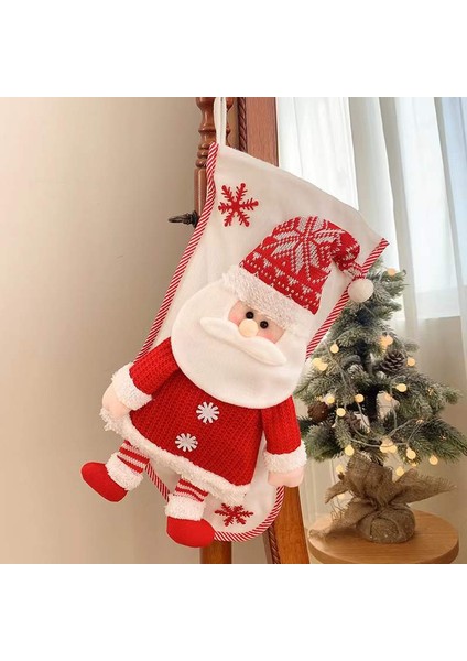 Noel Çorap Örme 3D Yaşlı Kardan Adam Şeker Çantası Noel Ağacı Noel Partisi Dekorasyon (Yurt Dışından)