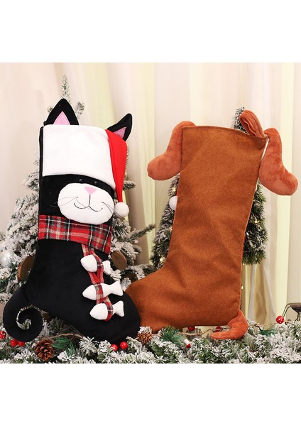 Noel Çorapları 3D Hayvan Köpek Kedi Şeker Hediye Çantası Noel Ağacı Kolye Noel Dekorasyon (Yurt Dışından)