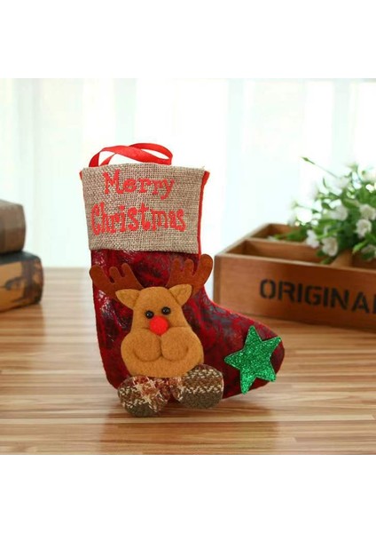 4pcs Noel Çorapları Santa Noel Baba Kardan Adam Elk Bear Candy Hediye Çantası Noel Ağacı Kolye Noel Dekorasyon (Yurt Dışından)