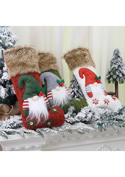 Noel Dekorasyonu 3D Forester Doll Gnome Noel Socks Candy Hediye Çantası (Yurt Dışından)