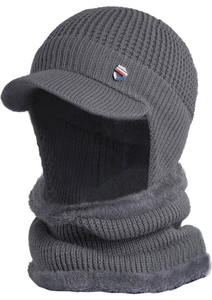 Erkek Kışlık Şapka Takımı - Koyu Gri (Yurt Dışından)
