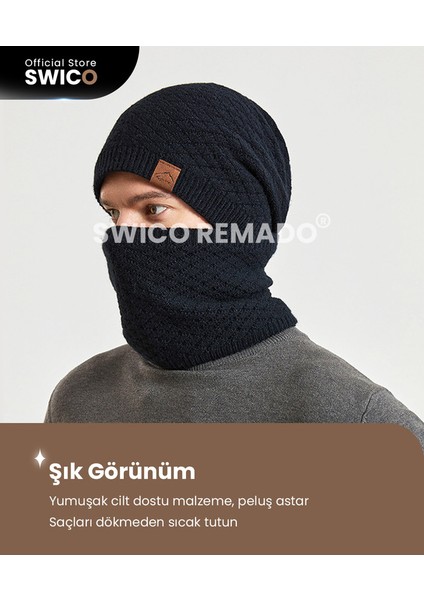 Erkek Kışlık Şapka Takımı - Siyah (Yurt Dışından)