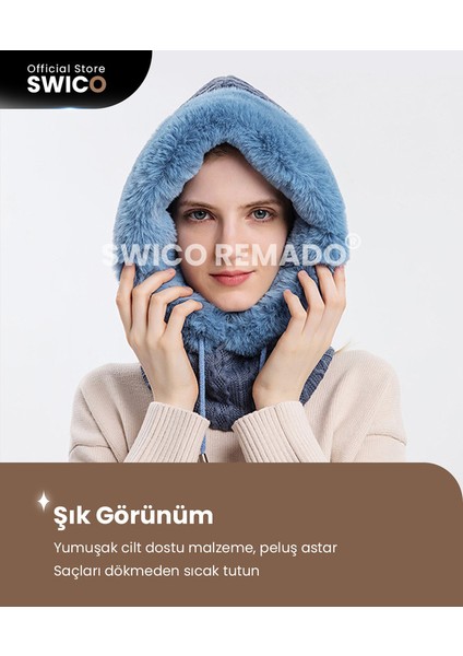 Bayan Kışlık Peluş Şapka ve Eşarp - Siyah (Yurt Dışından)