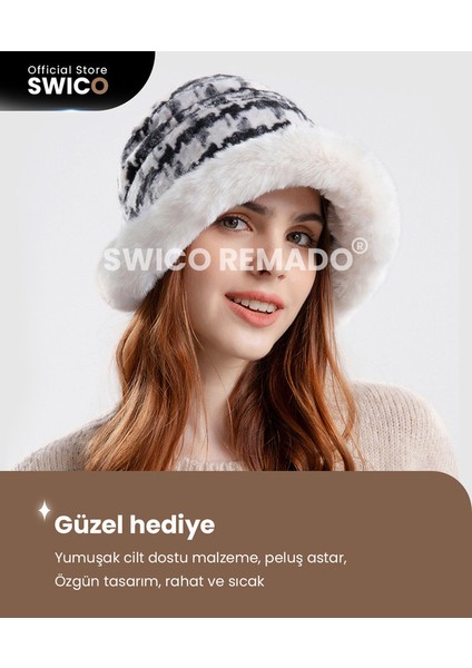 Kadın Kış Peluş Kova Şapka - Siyah/gri (Yurt Dışından)