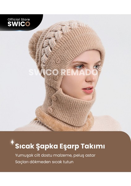 Swico Remado Bayan Kışlık Peluş Şapka ve Eşarp - Gri  (Yurt Dışından)