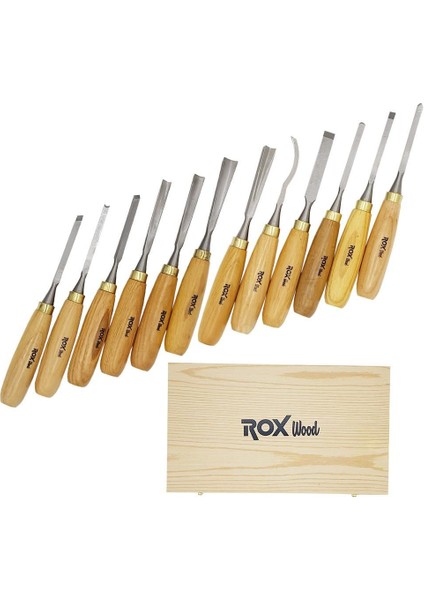 ROX Wood 15399097 Ahşap Oyma Iskarpela Seti 12 Parça Ahşap Kutulu