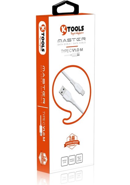 Master 2.4A 1 Metre Beyaz Type C Data Kablo