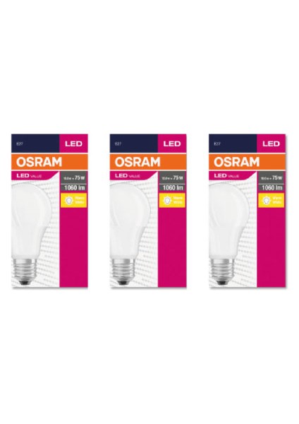 Led Value 10W Sarı Işık E-27 1055lm Ampul 3 lü Paket