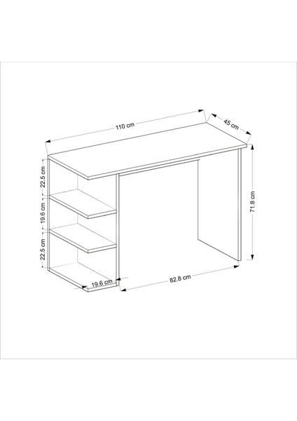 3 Raflı Dora Çalışma Masası Beyaz-Beyaz