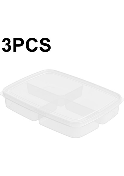3 Pcs 4 Bölme Buzdolabı Kaçırma Istiflenebilir Gıda Hazırlama Kutuları, Boyut: Büyük (Beyaz) (Yurt Dışından)