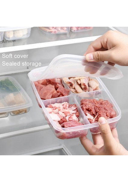 3 Pcs 4 Bölme Buzdolabı Kaçırma Istiflenebilir Gıda Hazırlama Kutuları, Boyut: Büyük (Beyaz) (Yurt Dışından)