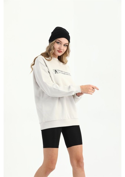 Kadın Ekru Basic Sweatshirt MW2248