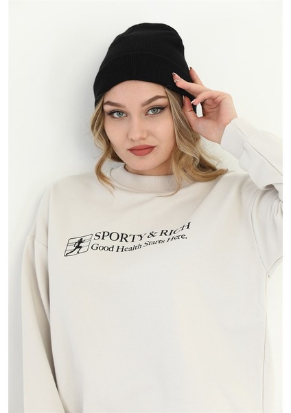 Kadın Ekru Basic Sweatshirt MW2248