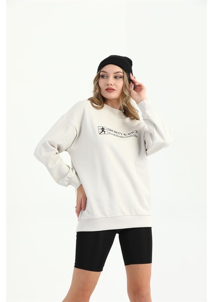 Kadın Ekru Basic Sweatshirt MW2248