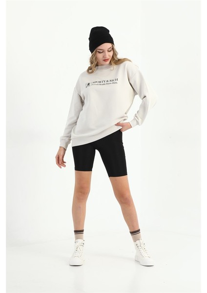 Kadın Ekru Basic Sweatshirt MW2248