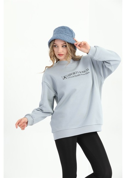 Kadın Boyalı Gri Basic Sweatshirt MW2248