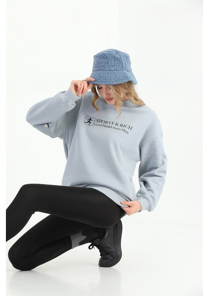 Kadın Boyalı Gri Basic Sweatshirt MW2248