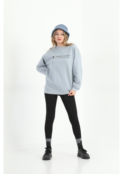 Kadın Boyalı Gri Basic Sweatshirt MW2248