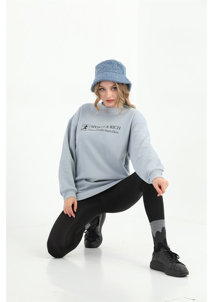 Kadın Boyalı Gri Basic Sweatshirt MW2248