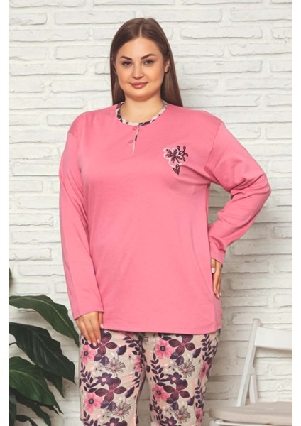 Bayan 6994 Battal Uzunkol Interlok Pijama Takımı