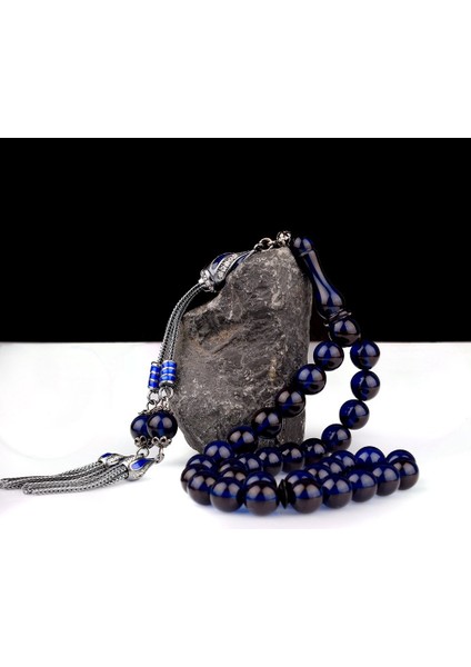 Gümüş Mine Püsküllü Mavi Renk Ateş Kehribar Tesbih