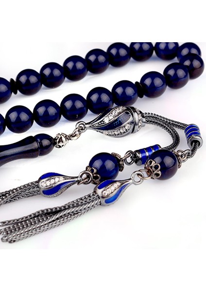 Gümüş Mine Püsküllü Mavi Renk Ateş Kehribar Tesbih modelleri