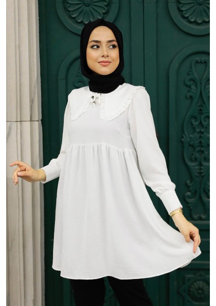 - Bebe Yaka Ekru Tesettür Tunik 556E