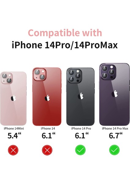 Iphone 14 Pro Uyumlu Kamera Lens Koruyucu Metalik Cam Tam Kaplar Çizilmez Darbe Emici Zırh