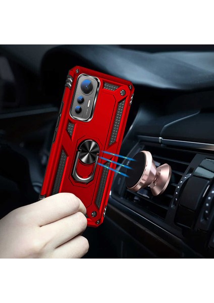 Xiaomi MI12 Lite Kılıf Kamera Çıkıntılı Korumalı Armor Zırh Silikon Yüzüklü Stand Silikon
