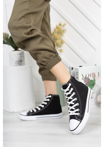 Unisex Bilekli Günlük Siyah Keten Kadın Erkek Spor Sneaker Ayakkabı