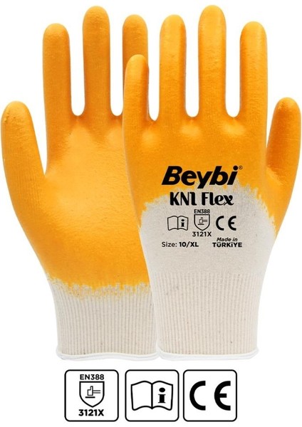 Kn1 Flex Pamuk Likralı Örme Nitril Eldiven 12 Çift