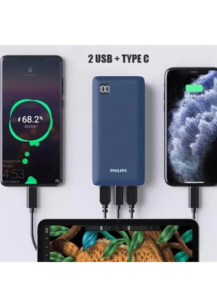 20000 mAh Powerbank 22.5W USB ve Type-C PD Üç Çıkışlı Led Göstergeli