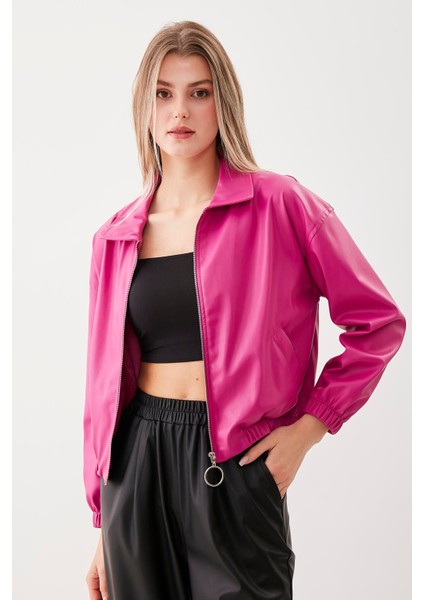 Fermuarlı Bomber Suni Deri Ceket modelleri