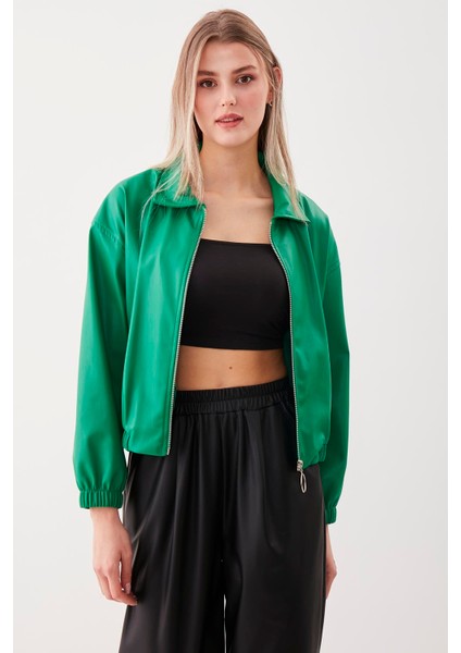 Fermuarlı Bomber Suni Deri Ceket