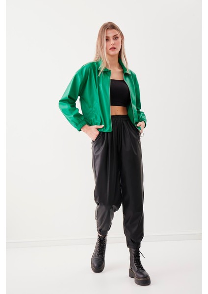 Fermuarlı Bomber Suni Deri Ceket modelleri